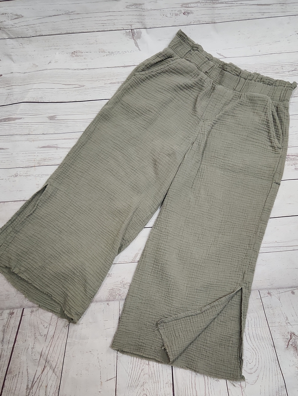 Sincerely Jules Sage Green Gauze Cropped Wide-Leg Pants